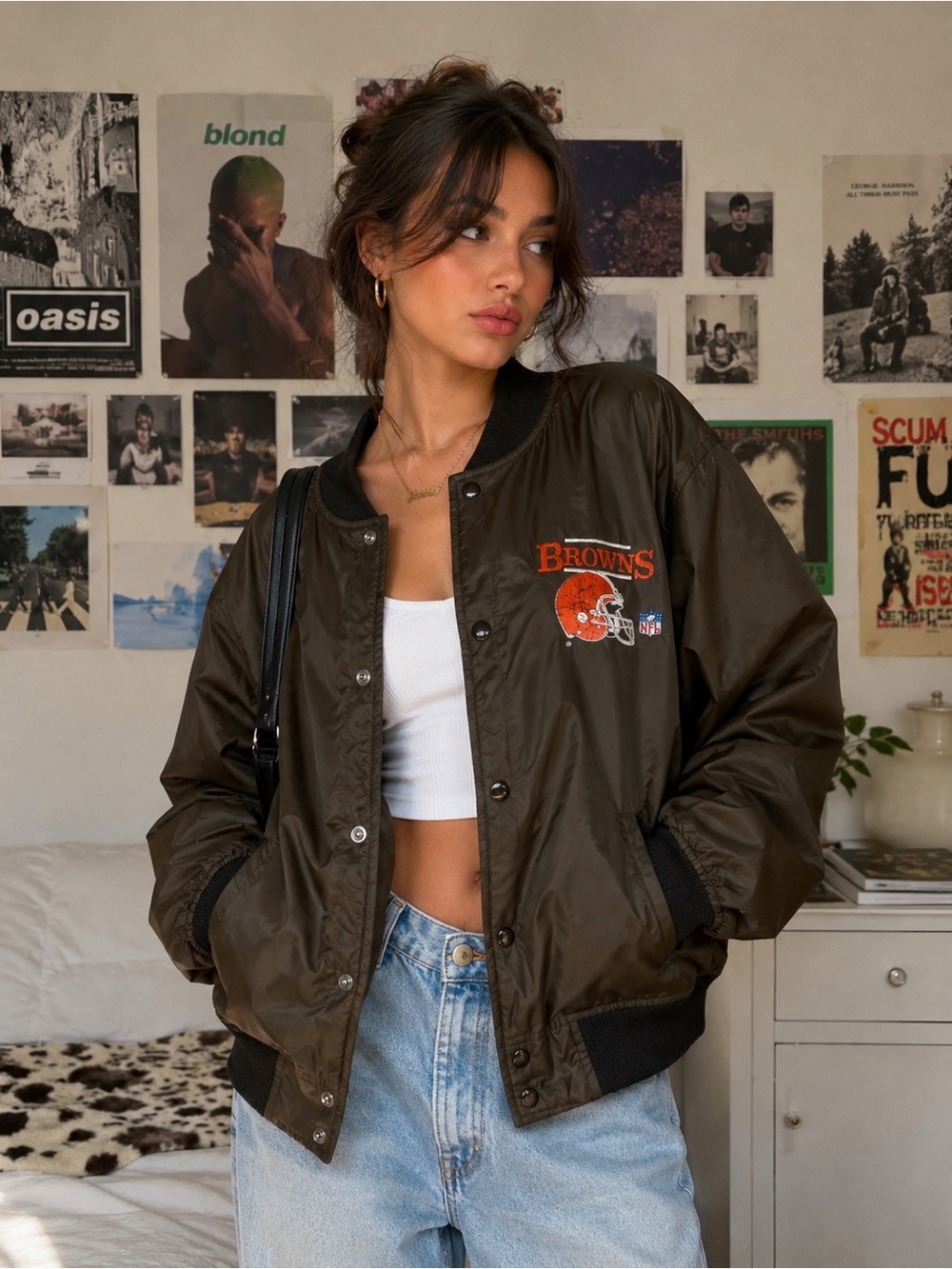 Vintage Cleveland Browns NFL Bomber Jacket Women’s Small Retro Football